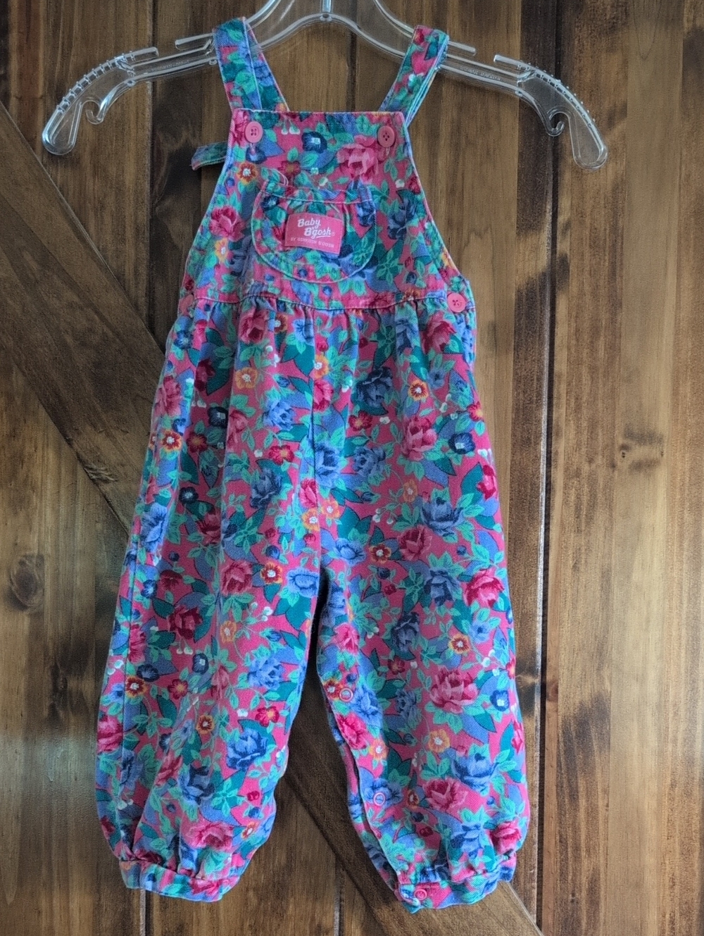 Vintage OshKosh B'gosh Pink Floral Cotton Kids Vestbak Overalls Sz. 24 Months